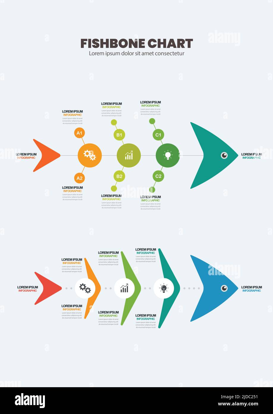 Infografica sul diagramma a fishbone. Illustrazione vettoriale del concetto di business Illustrazione Vettoriale