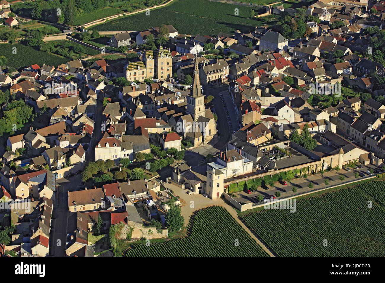 Francia, Côte-d'Or, vigneti del villaggio di Meursault della Côte de Beaune, denominazione di Borgogna di origine controllata (foto aerea) Foto Stock