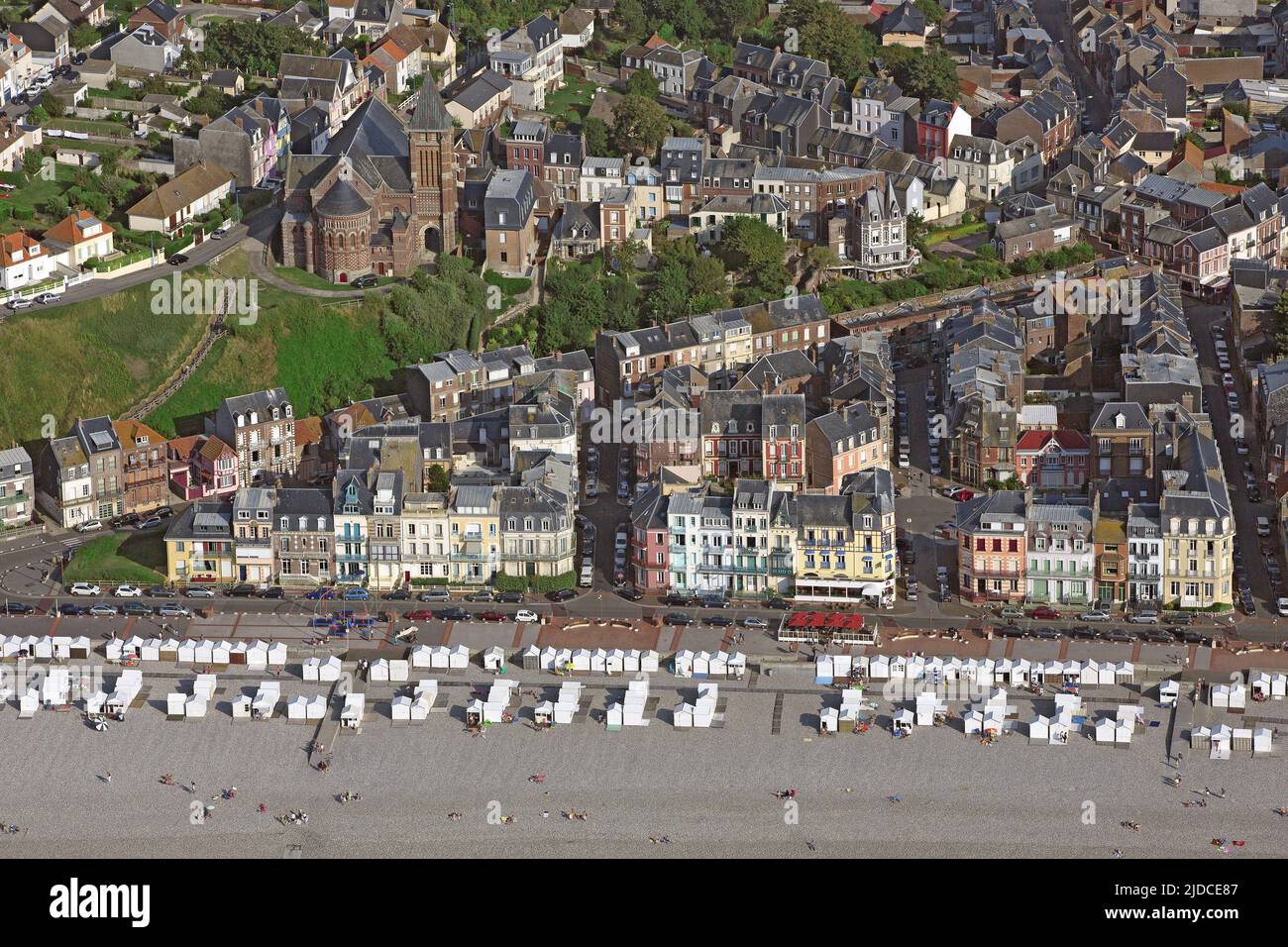 Francia, Somme Mers-les-Bains resort e turismo, situato sulla costa della Manica (vista aerea) Foto Stock