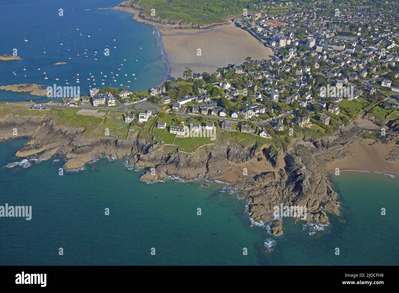 Ille-et-Vilaine, Saint-Lunaire, punto di Décollé e spiaggia di Saint Lunaire (vista aerea) Foto Stock
