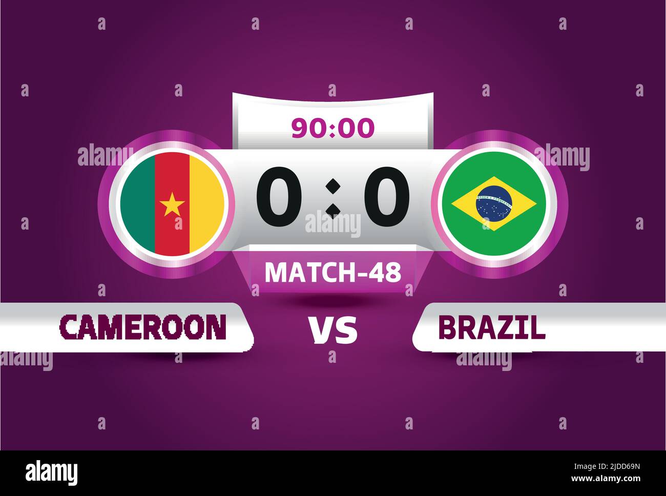 Camerun vs Brasile, World Football 2022, Gruppo G. World Football Competition Championship match versus team intro sport background, campionato Illustrazione Vettoriale