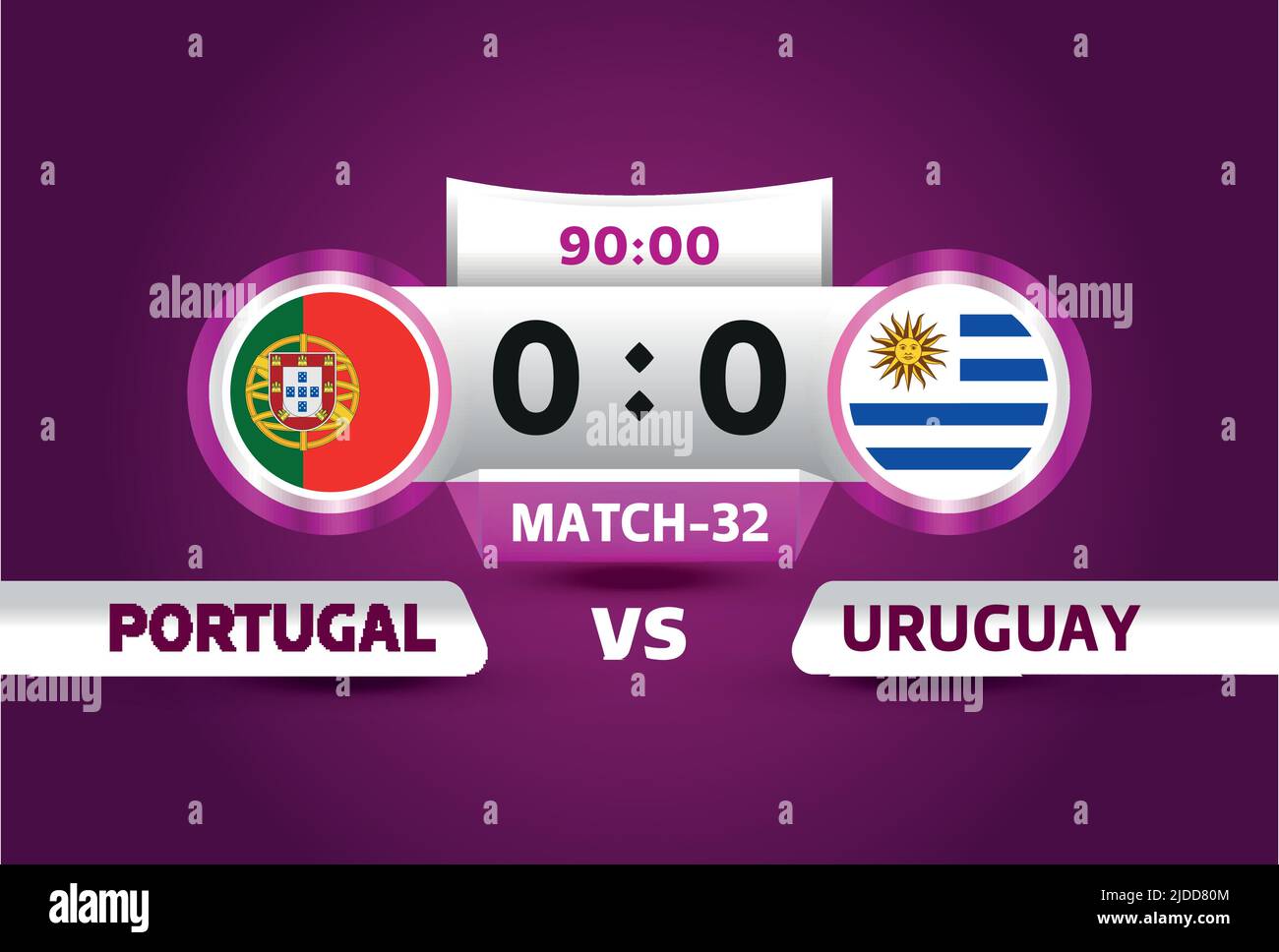 Portogallo vs Uruguay, World Football 2022, Gruppo H. World Football Competition Championship match versus team intro sport background, campionato Illustrazione Vettoriale
