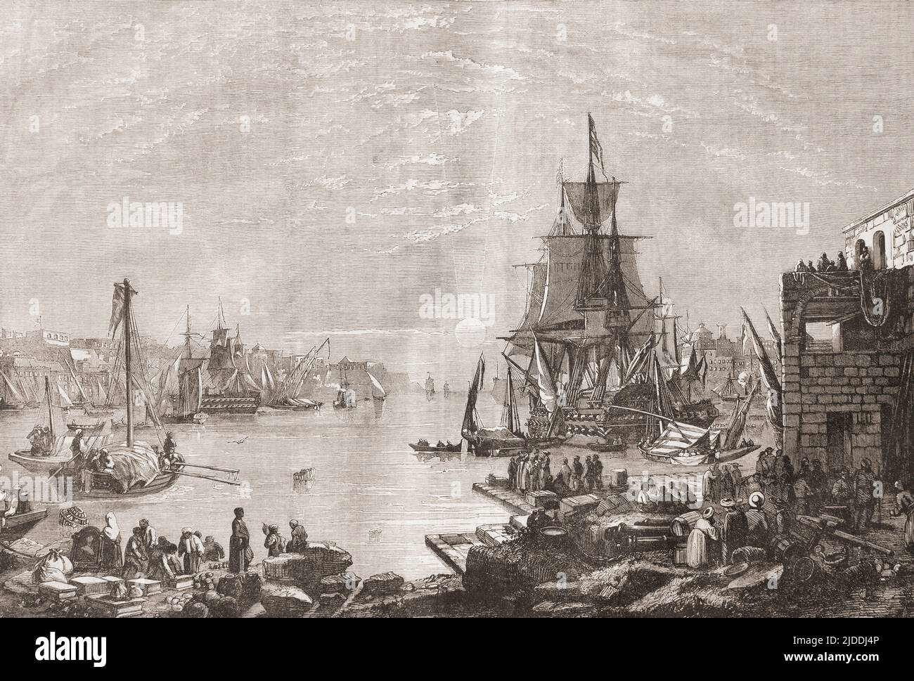 Il Grand Harbour, la Valletta, Malta, visto qui nel 19th secolo. Da l'Univers Illustre, pubblicato Parigi, 1859 Foto Stock