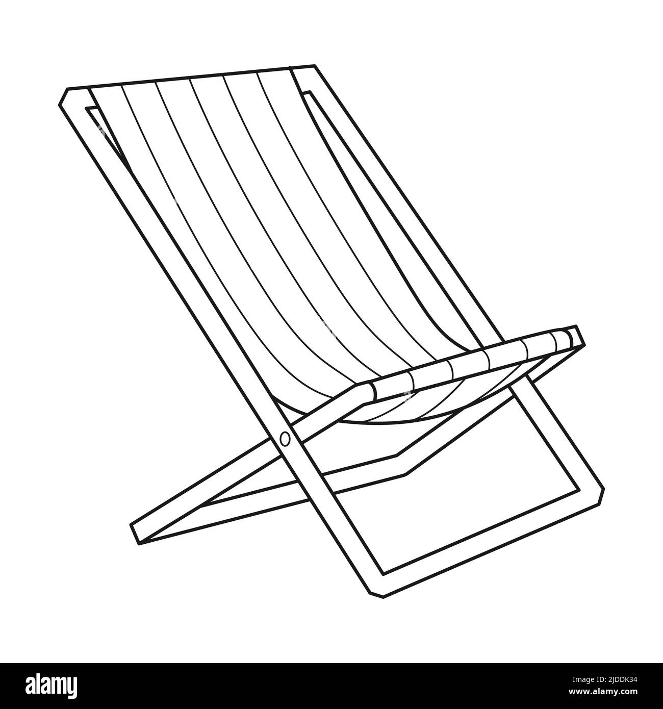 Doodle Tourist o sedia pieghevole da spiaggia. Attrezzature per campeggio, auto, giardino, spiaggia. Un pezzo di mobili da esterno. Contorno del vettore bianco e nero Illustrazione Vettoriale