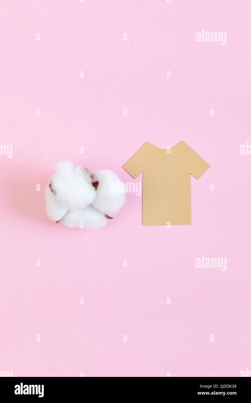 Mockup di t-shirt in cotone e piante su sfondo rosa. Foto Stock