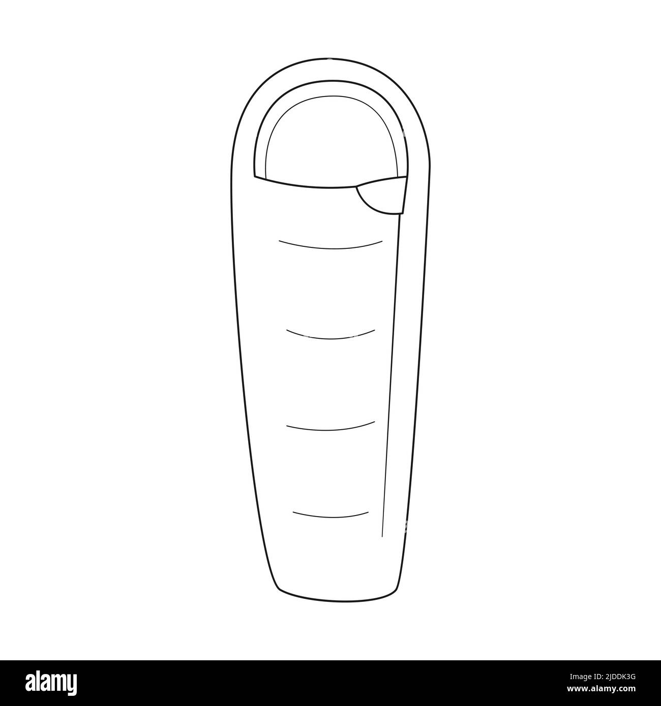 Dodle Un sacco a pelo bottonato. Attrezzature per pesca, turismo, viaggi, campeggio, escursioni. Contorno bianco e nero illustrazione vettoriale isolato su un Whi Illustrazione Vettoriale