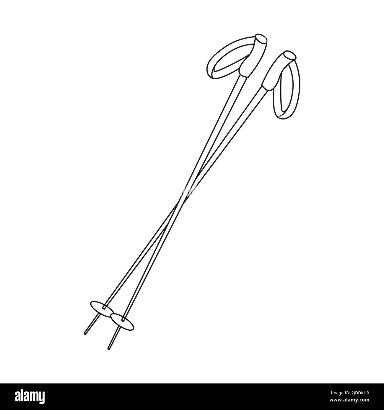 Doodle Trekking racchette per escursioni in montagna. Attrezzature per il turismo, viaggi, escursioni. Tracciare un contorno in bianco e nero dell'illustrazione vettoriale isolato su un wh Illustrazione Vettoriale