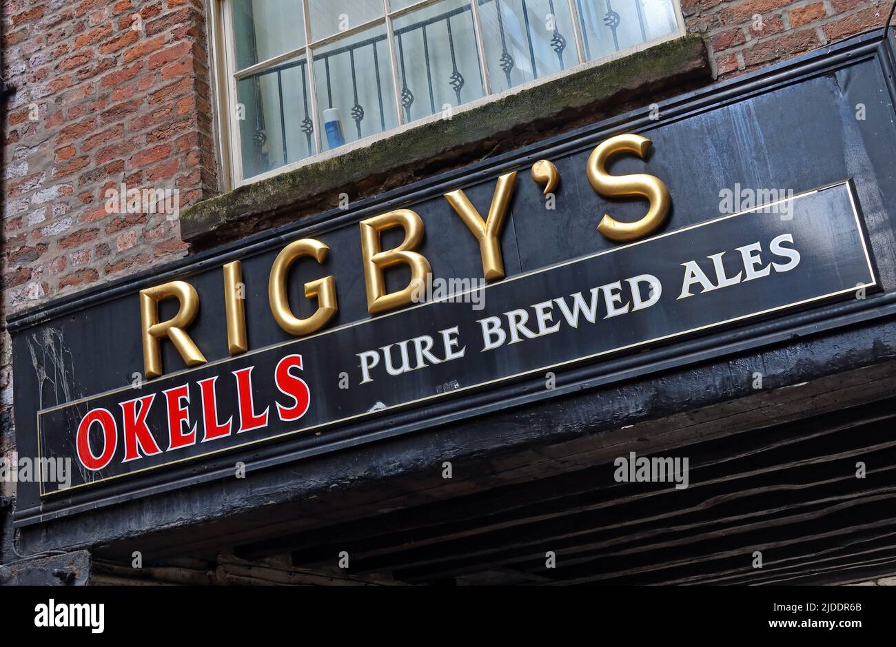 Liverpool Thomas Rigbys pub, Okells pure Brewed ales, segno, 23-25 Dale St, Liverpool , Merseyside, INGHILTERRA, REGNO UNITO, L2 2EZ Foto Stock