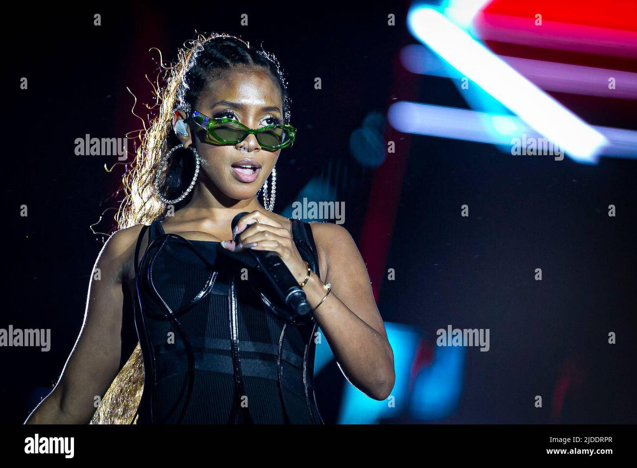 Lisbona, Portogallo, 19th giugno 2022. Secondo giorno di Rock nel Rio Lisboa Festival al Bela Vista Park. American hip hop band, Black Eyed Peas durante la performance © ABEL F. ROS/Alamy Live News Foto Stock