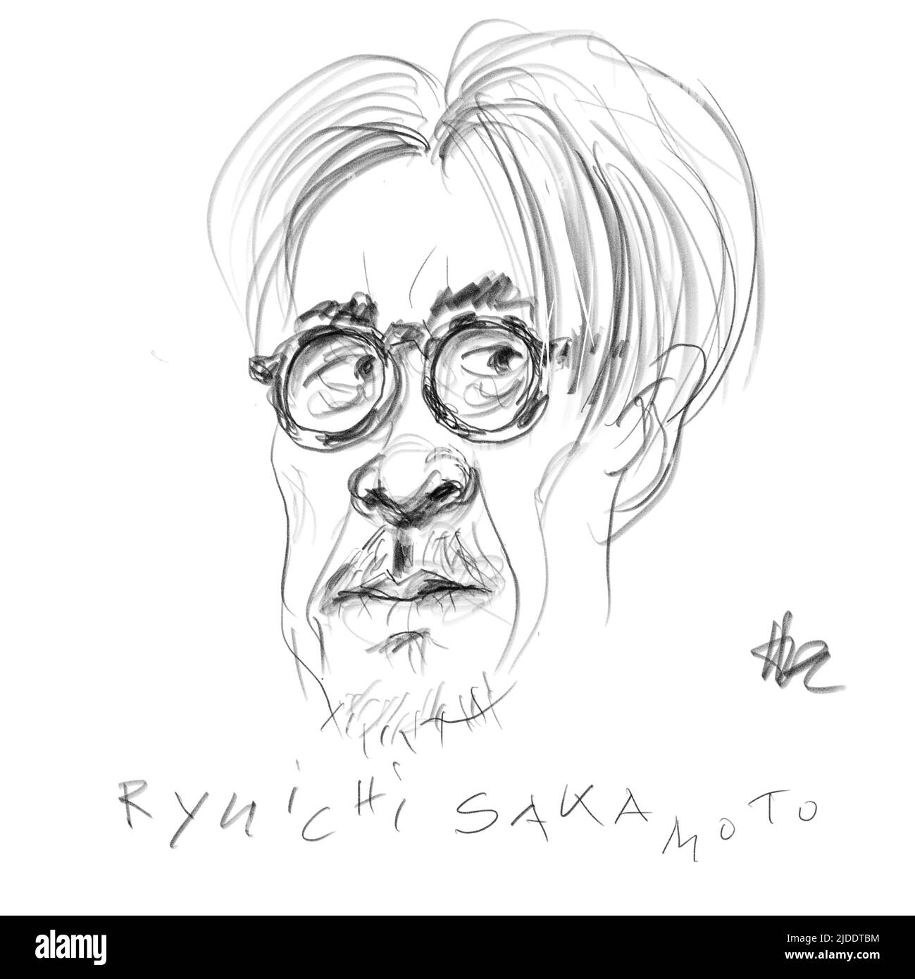 Ritratto del musicista Ryuichi Sakamoto Foto Stock