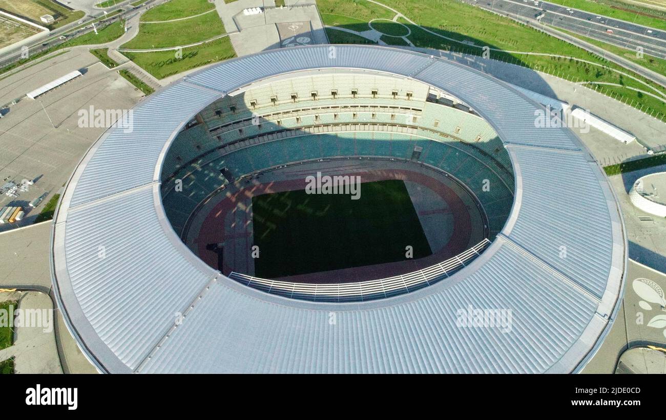 Stadio Olimpico, città di Baku, vista aerea droni dello skyline dall'alto, Azerbaigian, Caucaso meridionale Foto Stock