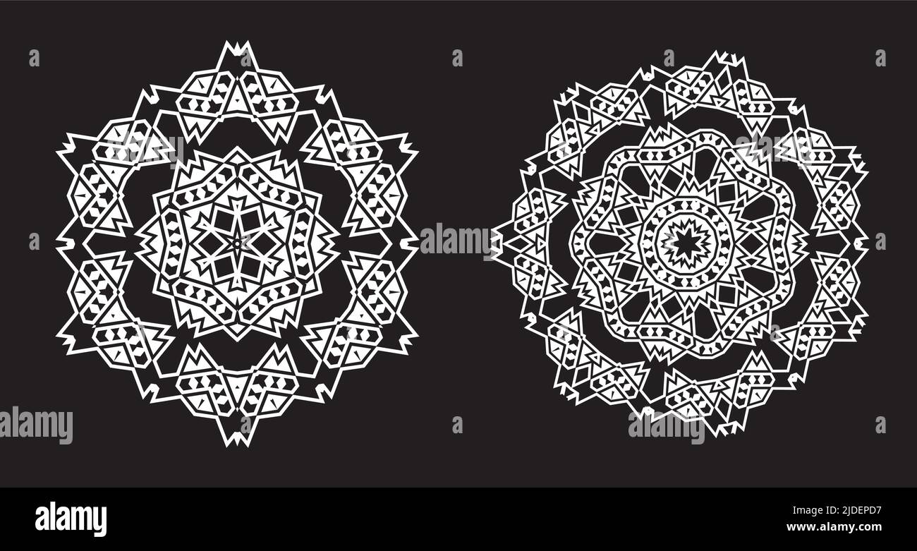 Etnia Fractal Mandala Vector assomiglia a Snowflake o Maya Aztec Pattern o Flower Illustrazione Vettoriale