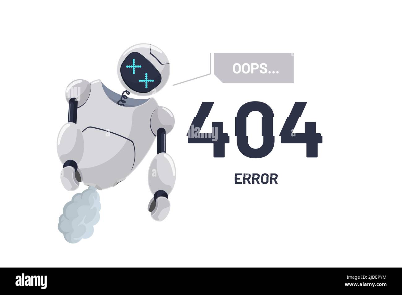 Pagina Web non trovata errore 404. Personaggio robot rotto. Chatbot mascot disabilitato. Sito sul lavoro tecnico web modello di disegno. Cartoon online bot crash incidente. Errore assistenza robotica. eps vettoriale Illustrazione Vettoriale