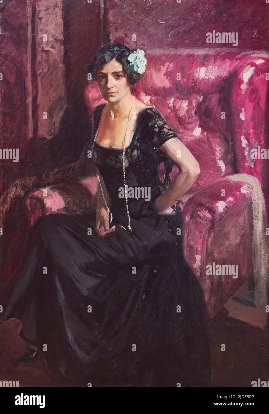 Joaquin Sorolla y Bastida (1863-1923). Clotilde in abito da sera. Clotilde con traje de noche. 1910. Olio su tela. 150 x 105 cm. Joaquin Sorolla y B Foto Stock