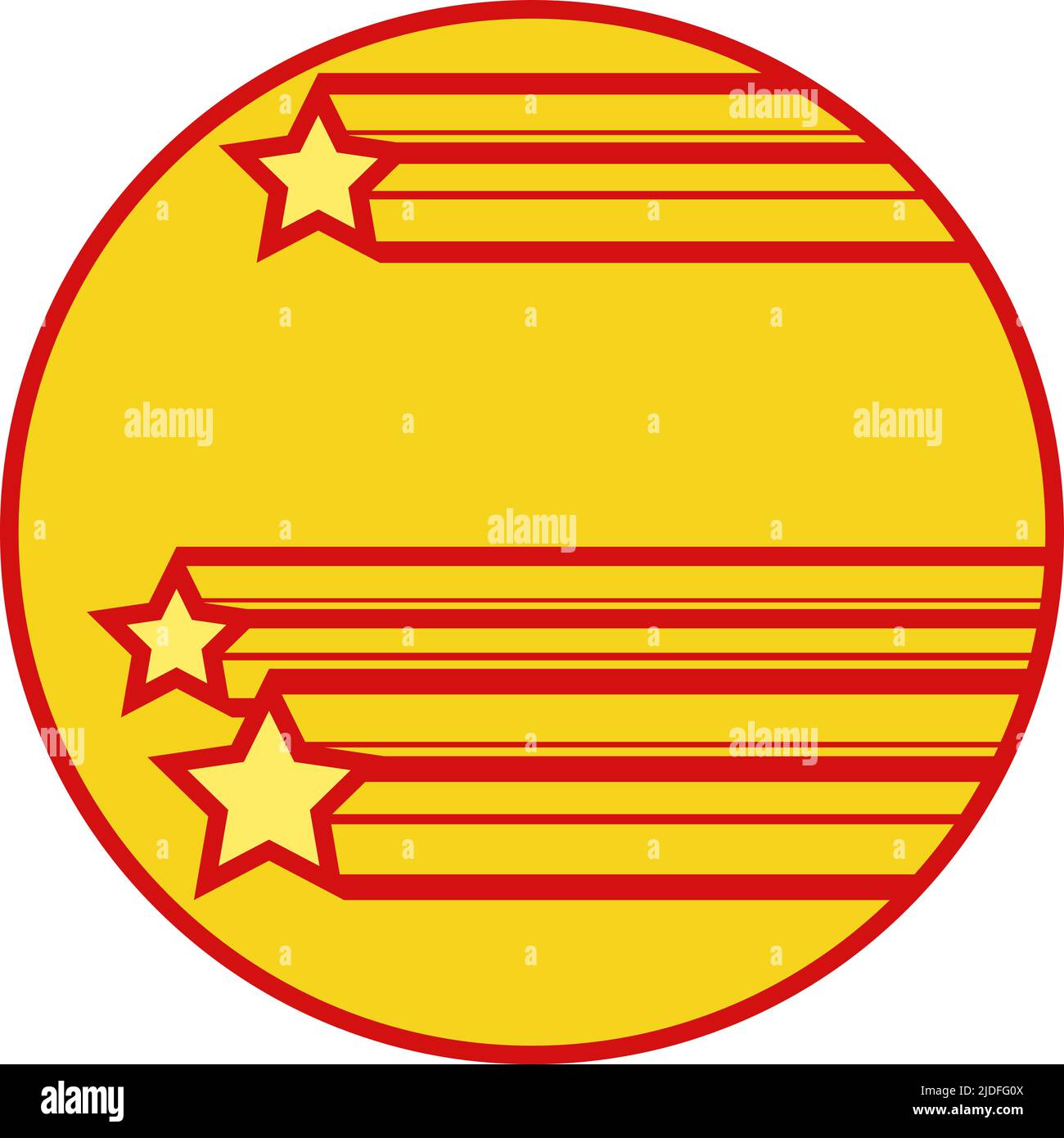 stelle pop art space sfondo, cerchio giallo con strisce, emblema. Pop Art retro Vector Illustration Kitsch Vintage 50s 60s Style Illustrazione Vettoriale