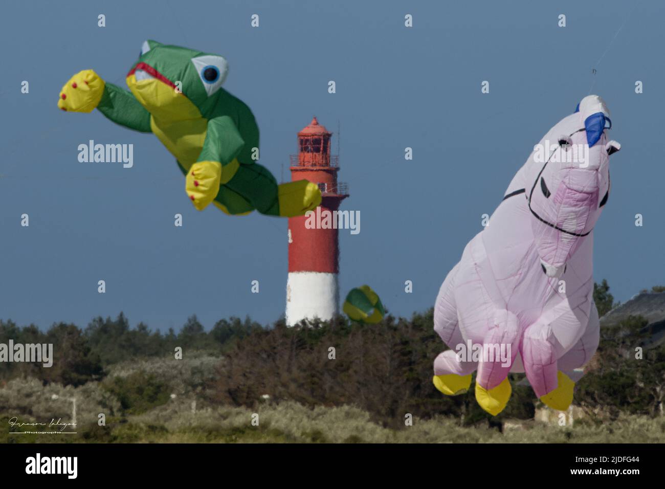 Cerf volants et festival à Cayeux sur mer, les cabines au bord de l'eau Foto Stock