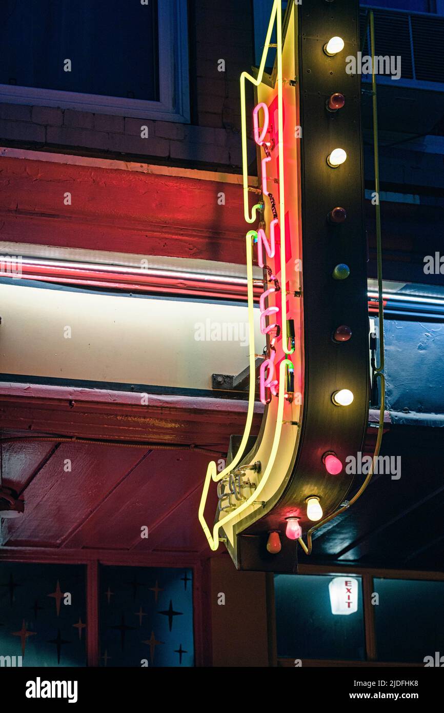Vintage neon diner segno di notte circa 1950s o 1960s Foto Stock