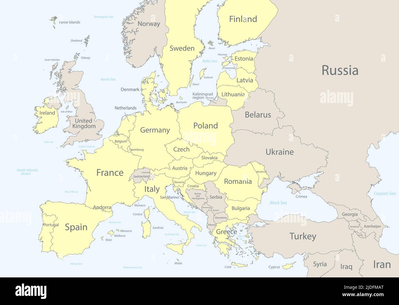 Mappa dell'Unione europea con il vettore degli stati vicini Illustrazione Vettoriale