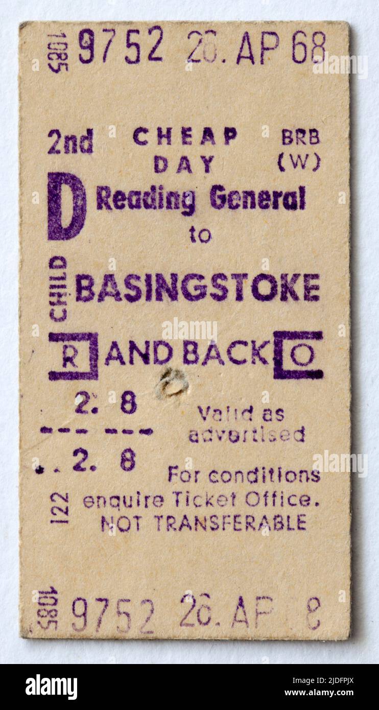 1960s biglietto del treno ferroviario britannico lettura Generale per Basingstoke Foto Stock
