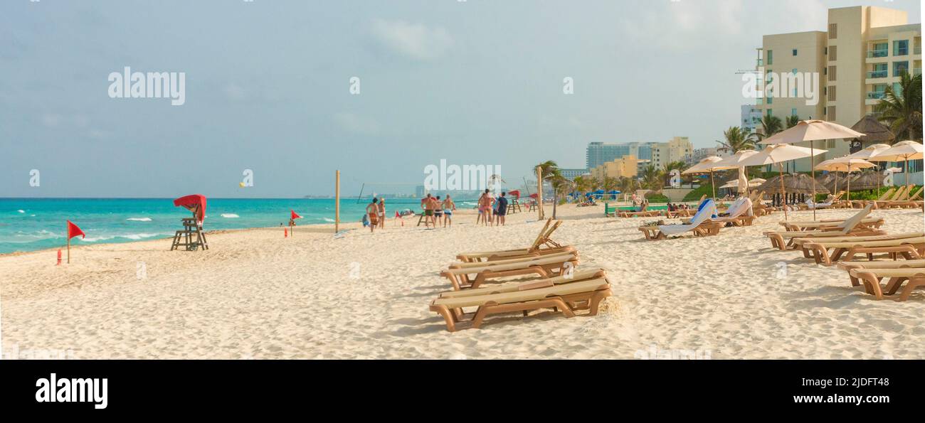 Beach scene Hotel zone, Cancun, Quintana Roo, Messico Foto Stock