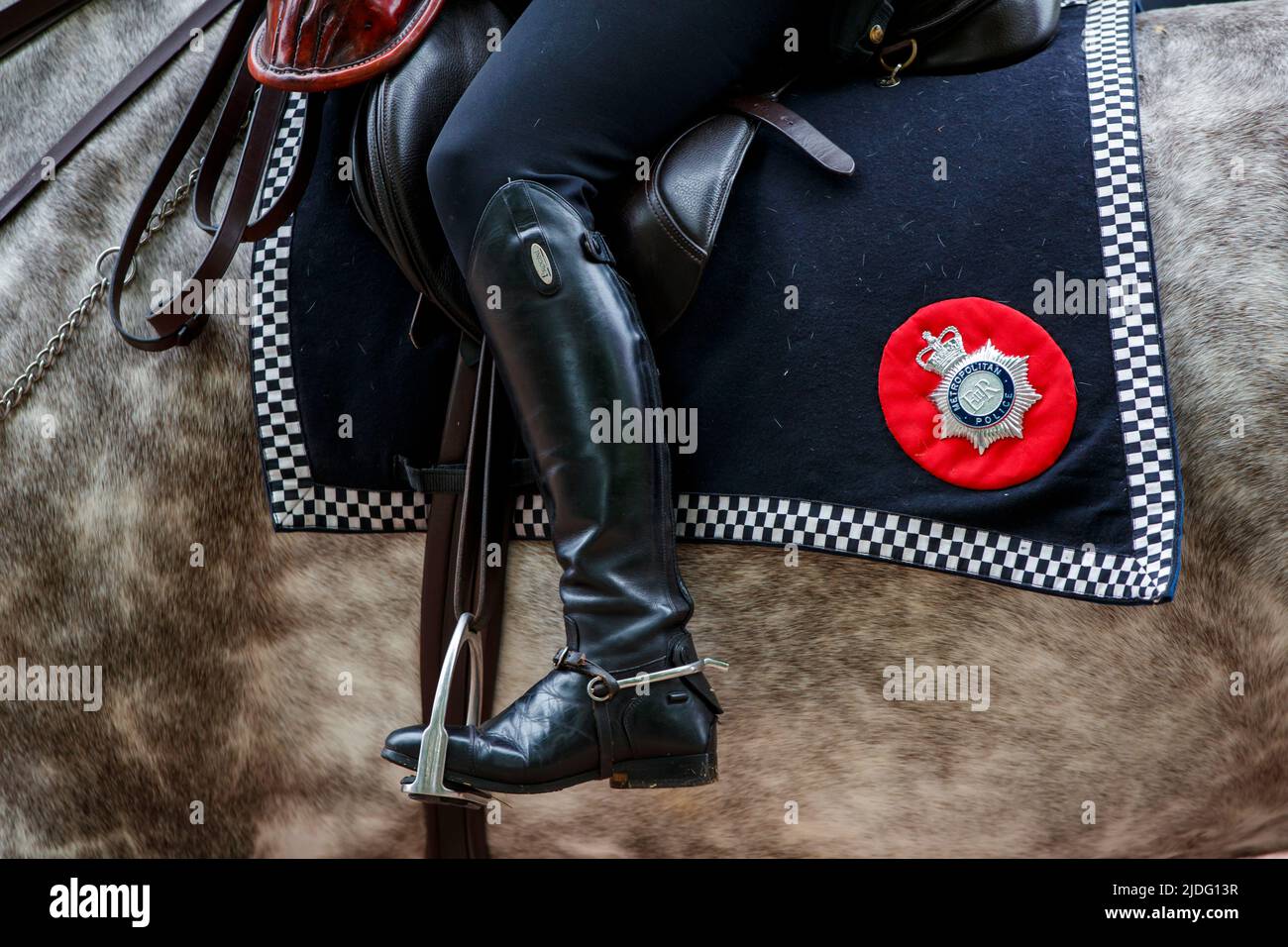 Scarpe da sella montate per poliziotti al Trooping the Color Rehearsals, The Mall, London England, United Kingdom, Saturday, Maggio 21, 2022. Foto Stock