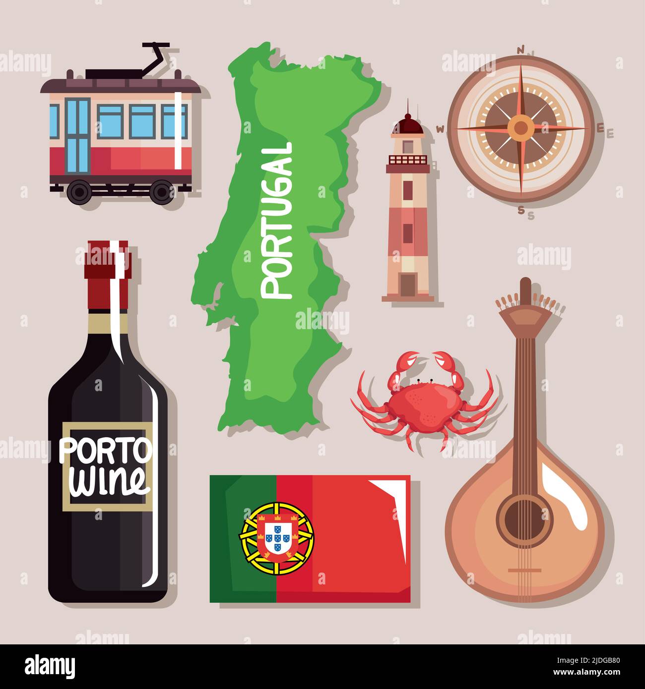 otto icone del paese portoghese Illustrazione Vettoriale
