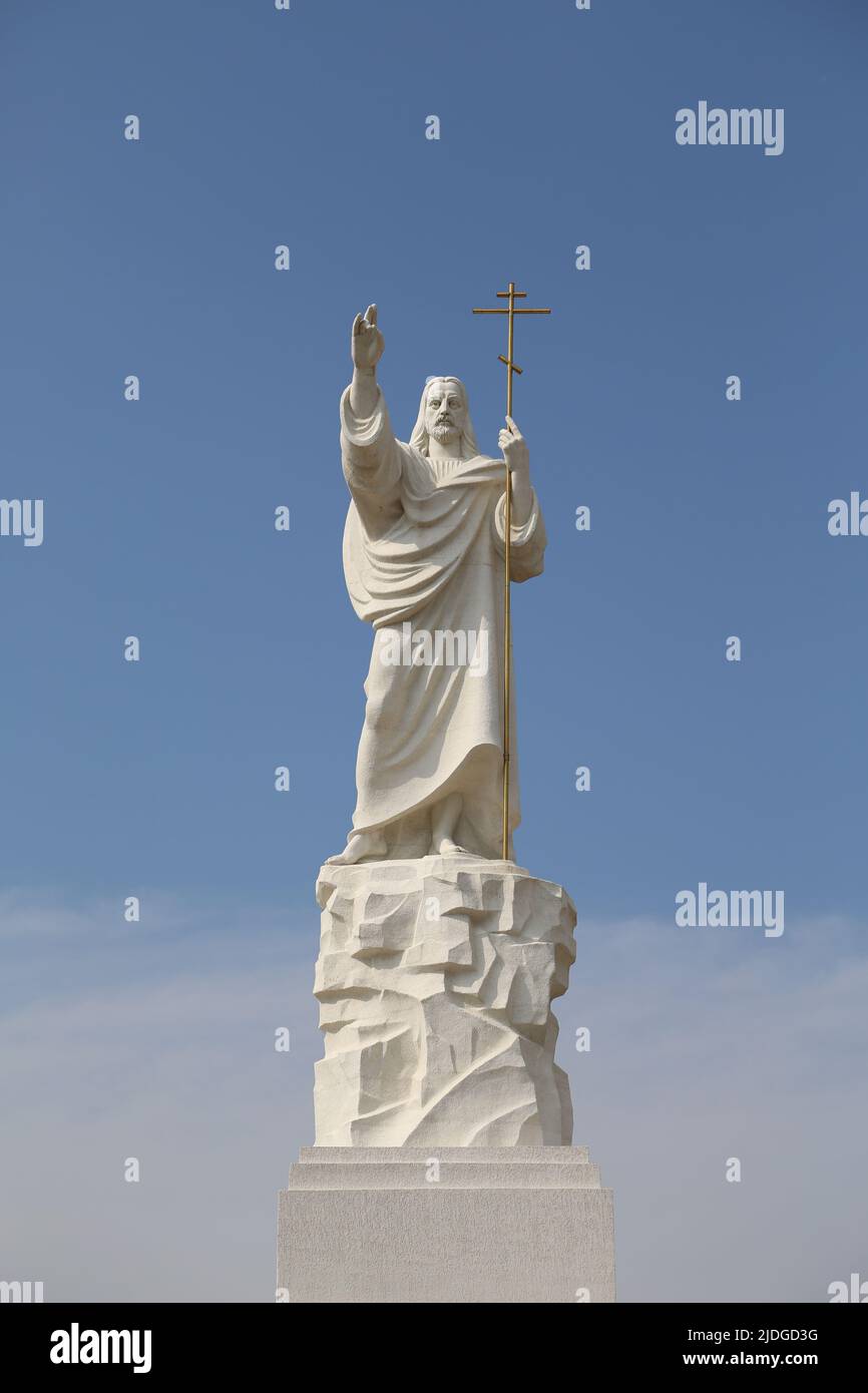 Essentuki, Russia, 08.26.2014. Immagine scultorea del Cristo risorto in Essentuki. Scultura di Gesù Cristo. Foto Stock