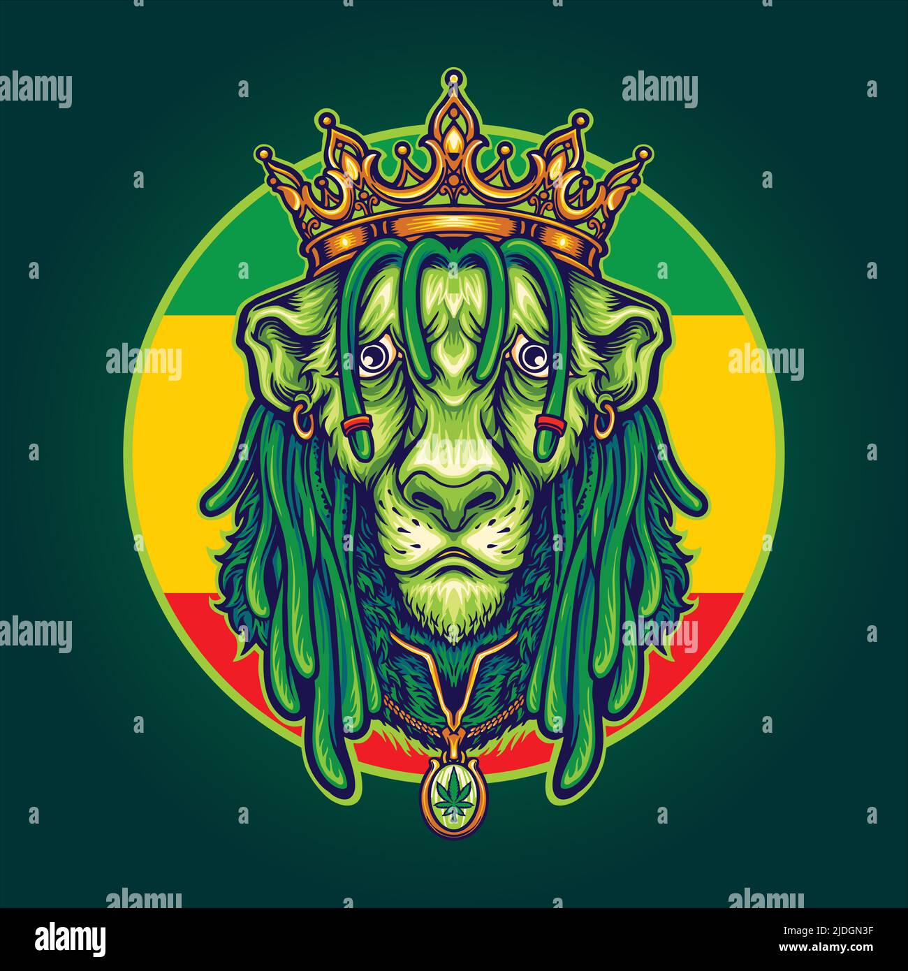 Rasta leone re cool con reggae corona illustrazioni vettoriali per il tuo logo di lavoro, merchandise t-shirt, adesivi e disegni etichetta, poster, biglietto d'auguri Illustrazione Vettoriale