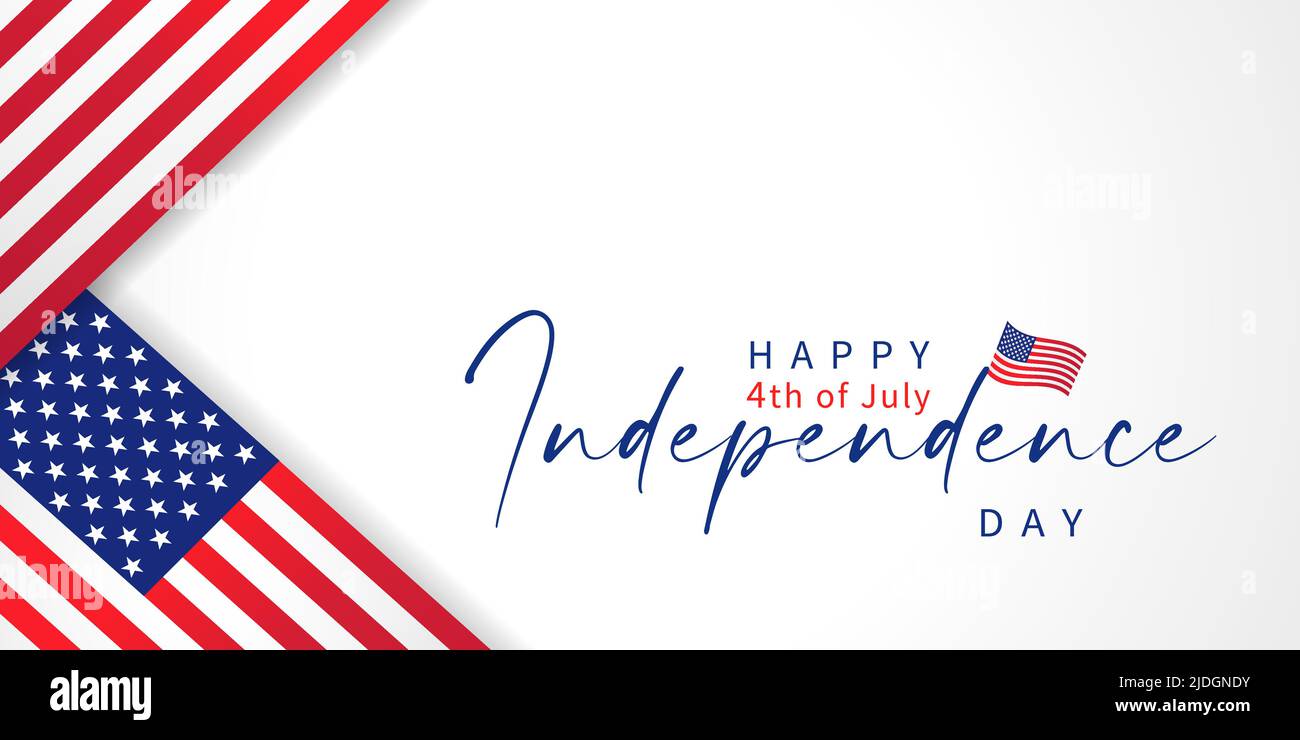 Felice quarto luglio, festa in USA Independence giorno poster bianco. 4th di luglio - bandiera americana con bandiera degli Stati Uniti. Calligrafia vettoriale patriottica Illustrazione Vettoriale