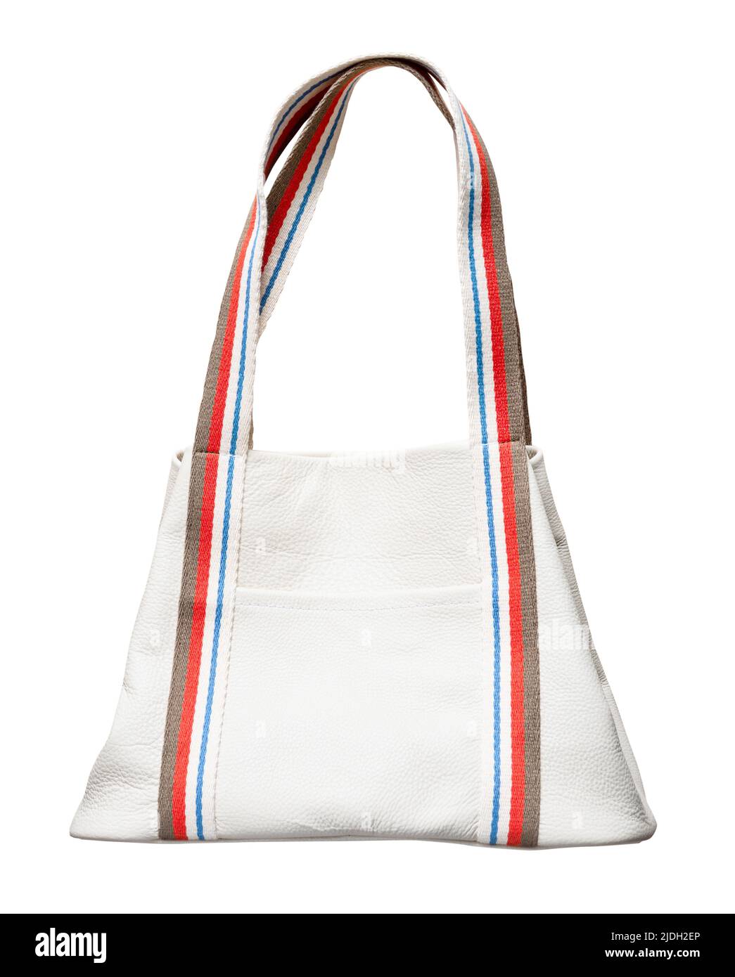 borsa hobo artigianale in pelle bianca con manici a tracolla in cotone largo tagliati su sfondo bianco Foto Stock