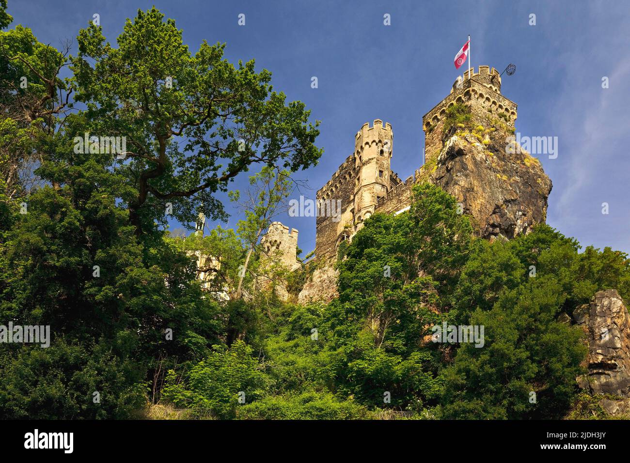 Castello di Rheinstein, parte del sito patrimonio dell'UNESCO gola del Reno, Germania, Renania-Palatinato, Trechtingshausen Foto Stock