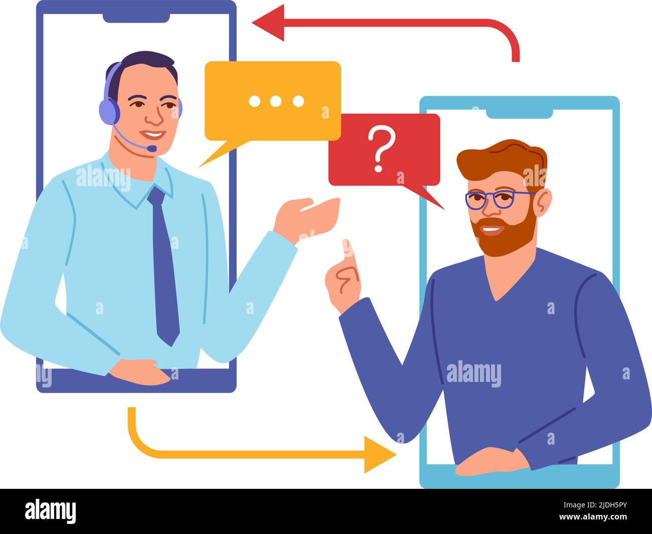 Uomini che parlano con messaggi di chat. Icona della Guida in linea Illustrazione Vettoriale