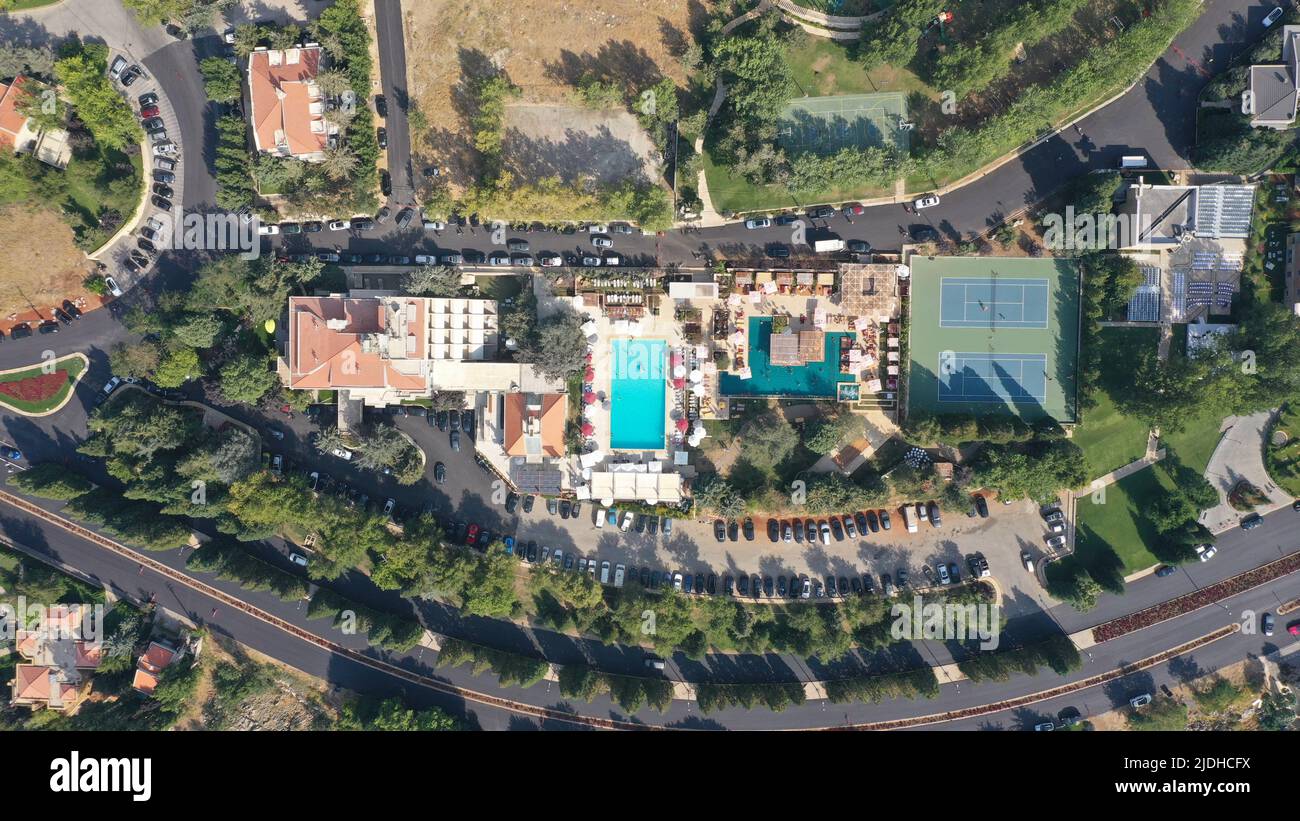 Faqra club, resort con piscine e campo da tennis, Monte Libano - Faraya, Medio Oriente Foto Stock