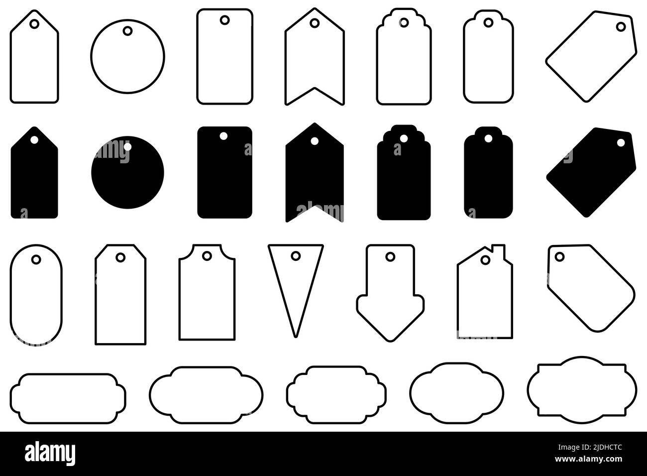 Icona etichetta prezzo impostata. Ampia raccolta di etichette. Illustrazione vettoriale piatta Illustrazione Vettoriale