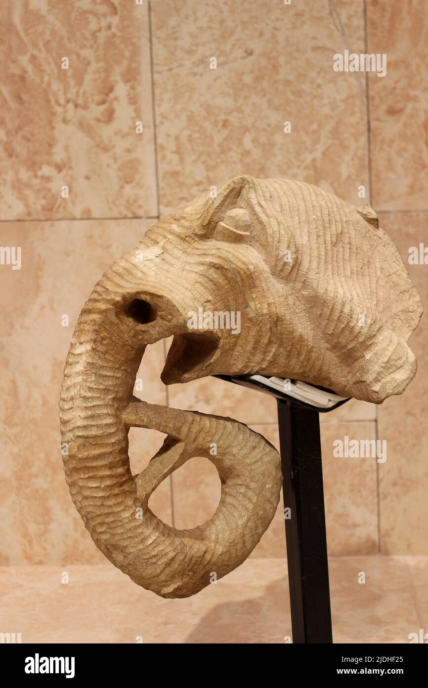 Testa dell'elefante di calcare - Raqmu-Petra il Grande Tempio 1 d.C. Foto Stock