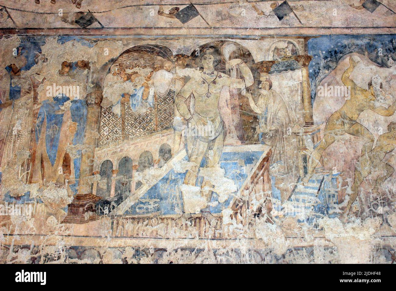Affresco di una bagnante, Qusayr 'Amra, Giordania Foto Stock