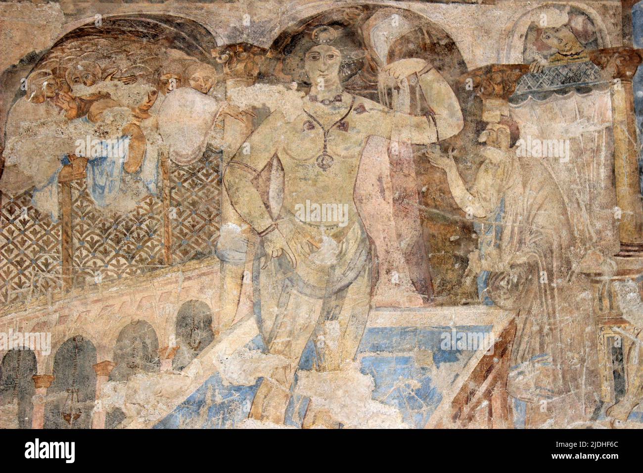 Affresco di una bagnante, Qusayr 'Amra, Giordania Foto Stock