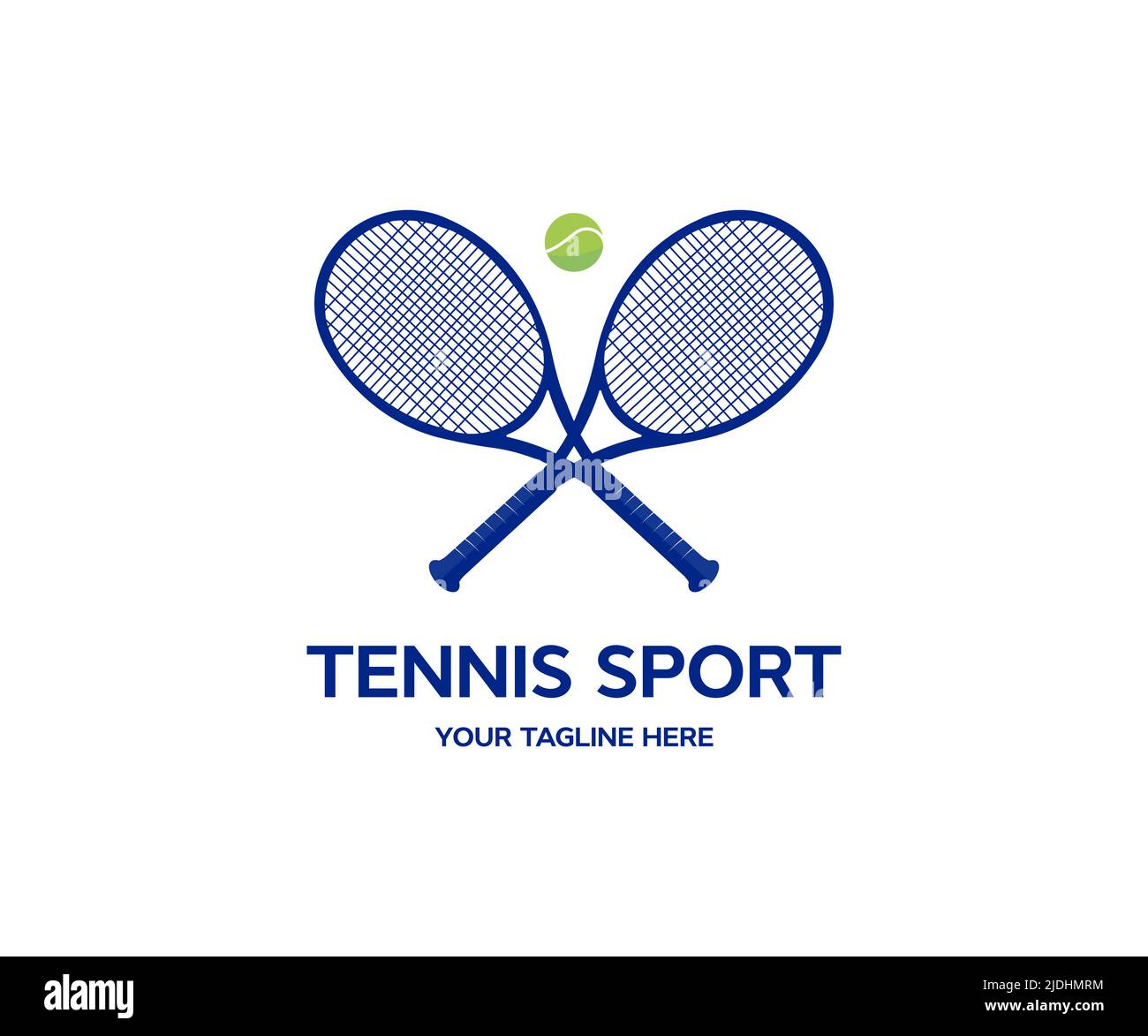 Design del logo del gioco di sport tennis. Palla da tennis e racchette. Sport e stile di vita sano. Concetto sportivo individuale competitivo. Il concetto di outdoor. Illustrazione Vettoriale