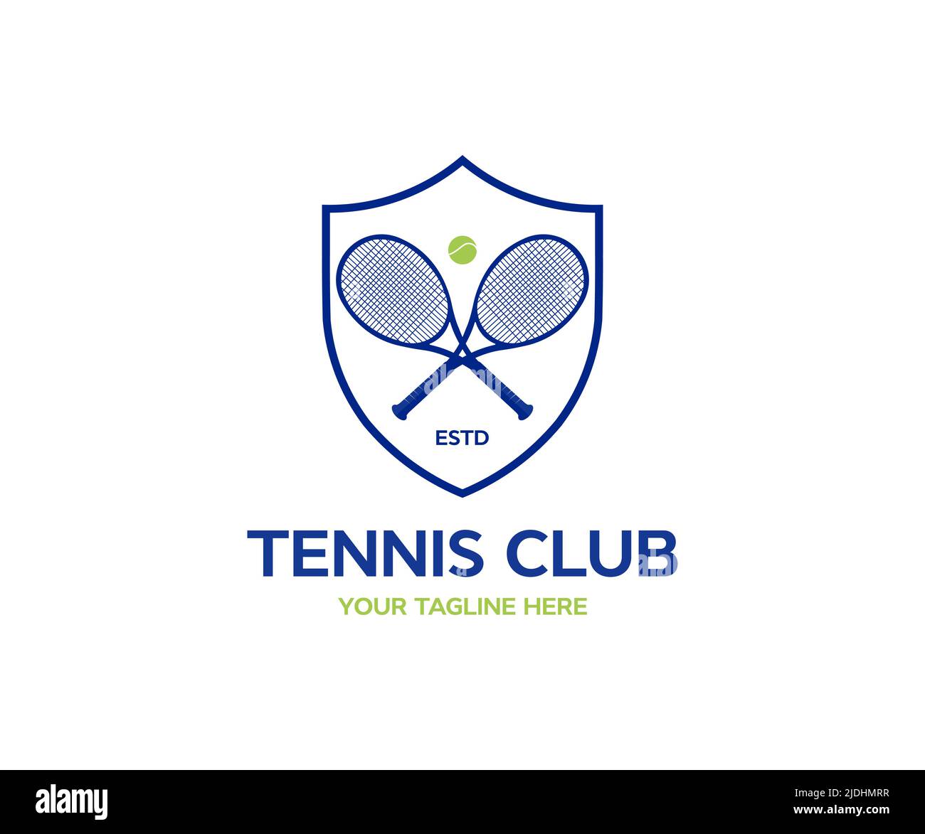 Design con logo tennis club. Logo racchette da tennis con disegno e illustrazione vettoriale minimalista. Illustrazione Vettoriale