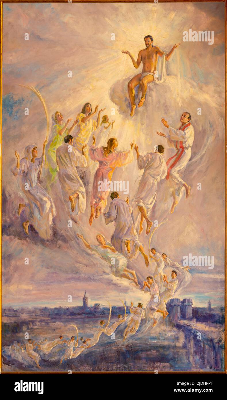 VALENCIA, SPAGNA - 14 FEBBRAIO 2022: Il dipinto dei Martiri ascese a Cristo nella cappella laterale della Cattedrale di Jose Grassa 2001. Foto Stock