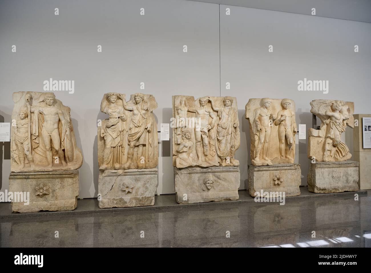 Rilievi di Sebasteion all'interno del museo di Afrodisias Città Antica, Sala degli Imperatori, Denizli, Turchia Foto Stock