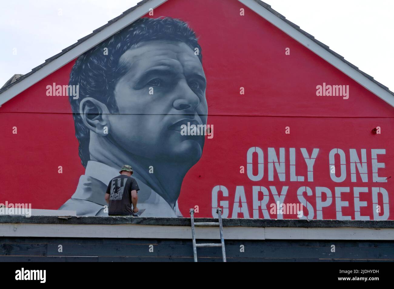 Arte murale/murale sul lato di una casa, Canton, Cardiff. Solo un Gary Speed. Sfondo rosso. Gary Speed è morto 27/11/2011 Foto Stock Arte murale/murale sul lato di una casa, Canton, Cardiff. Solo un Gary Speed. Sfondo rosso. Gary Speed è morto 27/11/2011 Foto Stock