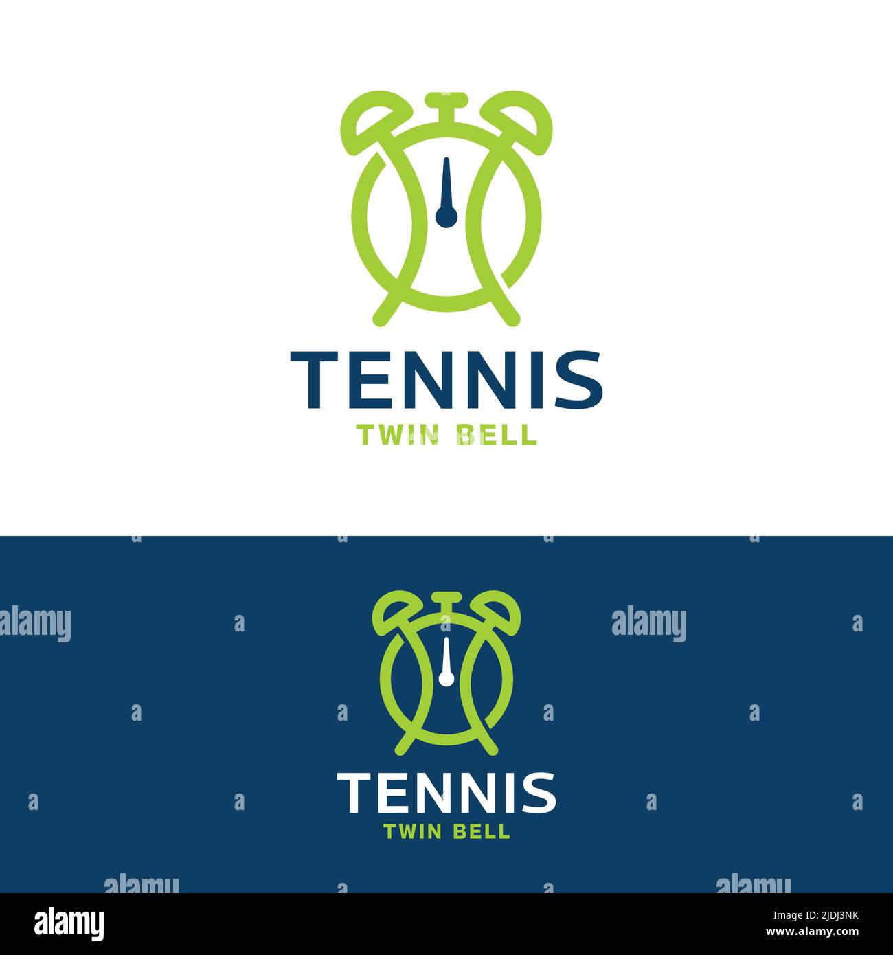 Modello di design con logo e doppio Bell Tennis Time. Adatto per Tennis Ball Planner Competition Match Championship o Tennis Business Company Brand App Illustrazione Vettoriale