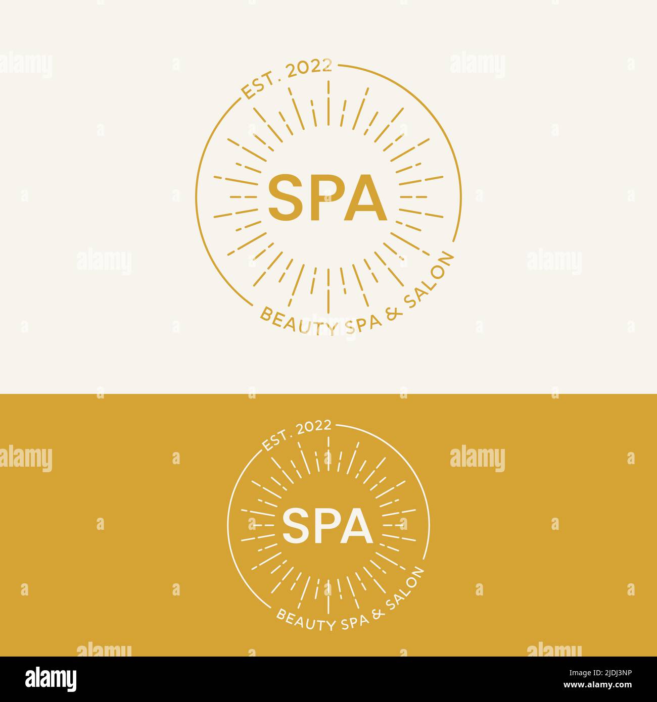 Retro Beauty Spa con modello di design con logo e logo Sun Stamp. Adatto per la Dermatologia cosmetica Beauty Medi Spa Therapy Medicine Salon Business Brand Illustrazione Vettoriale