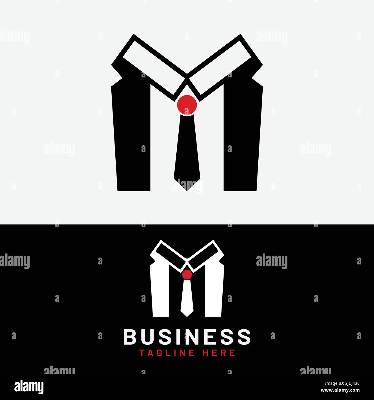 Modello di design con logo Tuxedo lettera M o MI Suit. Adatto per uomo d'affari, impiegato d'ufficio, gentleman, Boss, o altre aziende Illustrazione Vettoriale