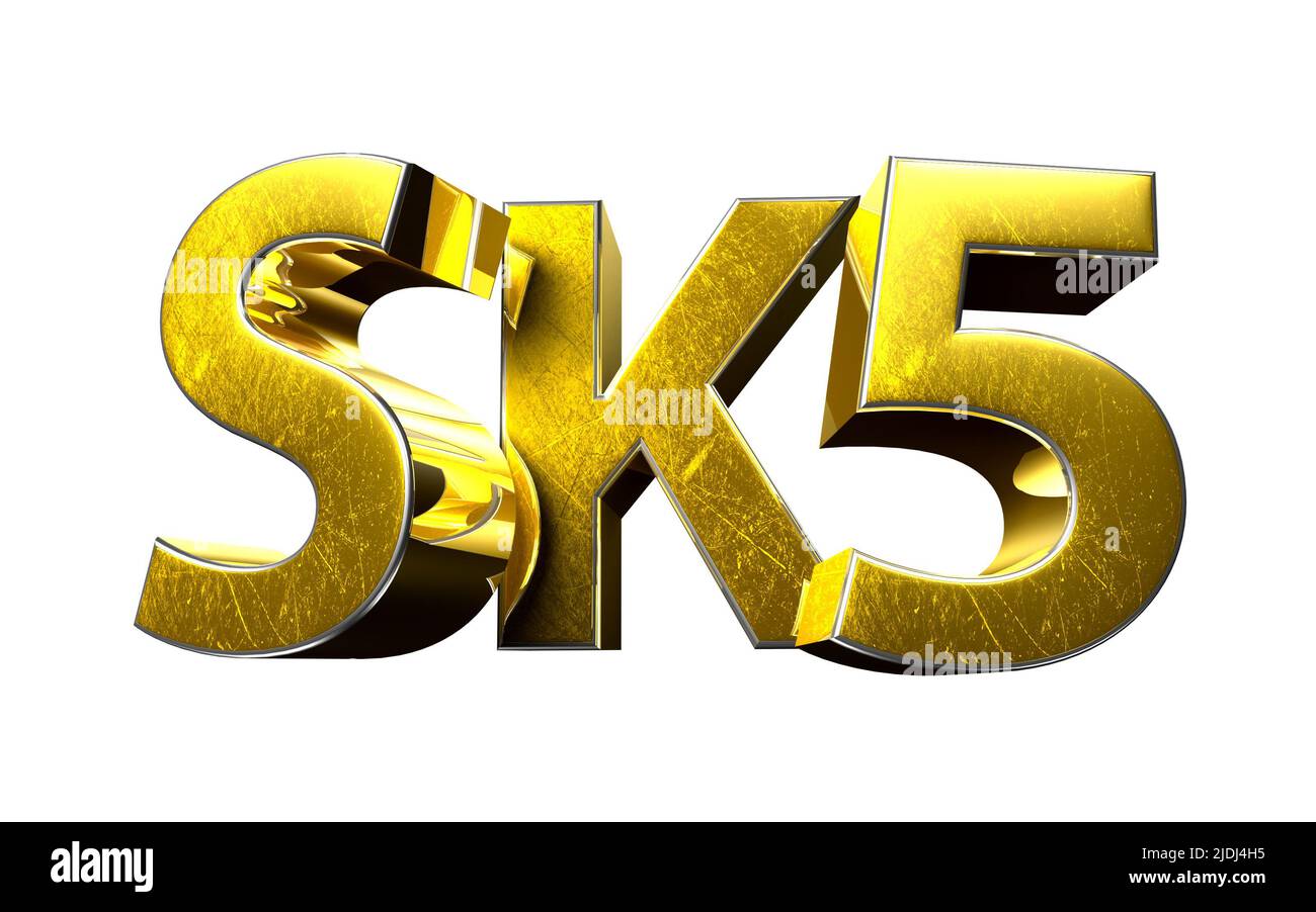 SK5 l'illustrazione Gold 3D su sfondo bianco ha un percorso di lavoro. Foto Stock