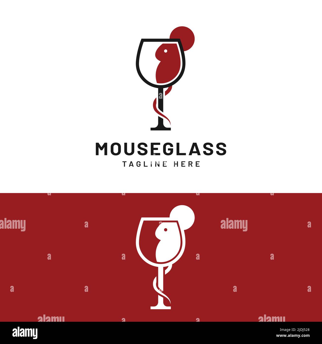 Modello di design per il logo Red mouse in vetro vino. Adatto per Bar Ristorante Cafe Winery Vineyard Pub Club Business Brand Company Logo Design. Illustrazione Vettoriale