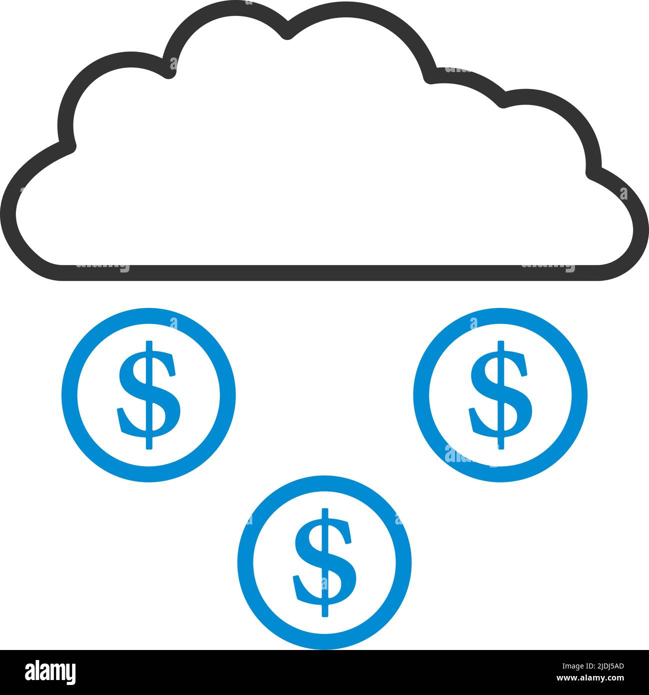 Monete che cadono da Cloud icona. Contorno grassetto modificabile con disegno riempimento colore. Illustrazione vettoriale. Illustrazione Vettoriale