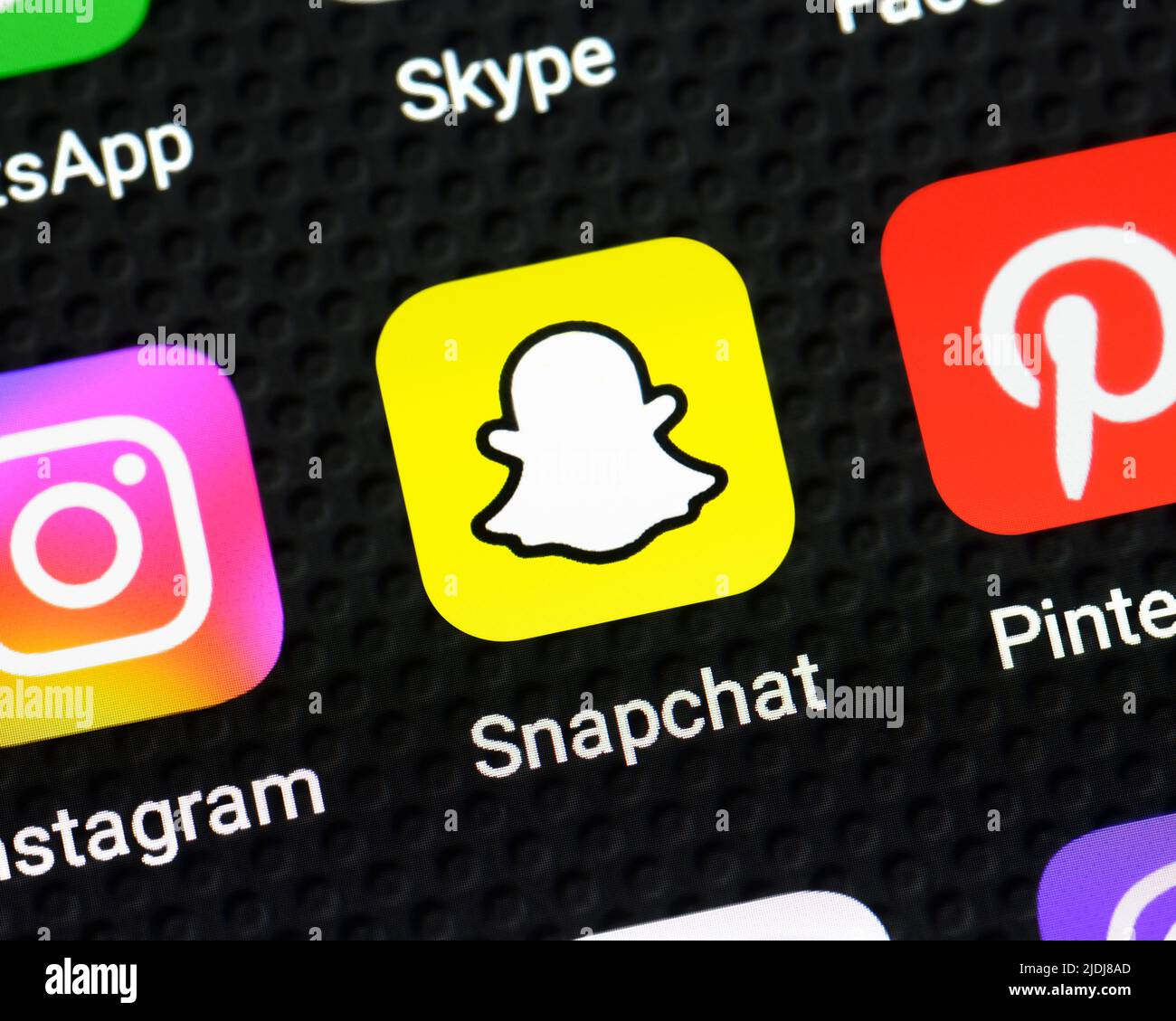 Applicazione Snapchat su uno smartphone, primo piano Foto Stock