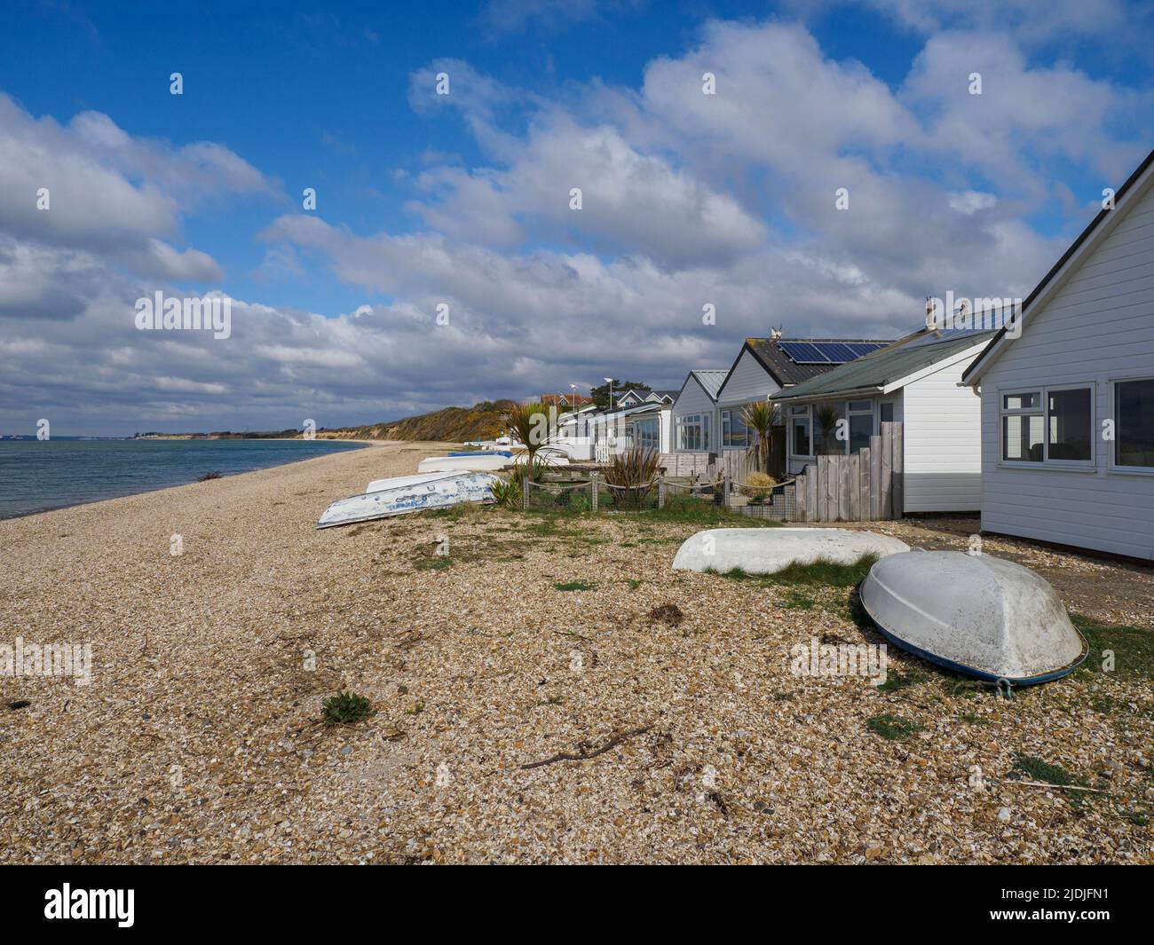 Beach Chalet a Meon Shore, Fareham, Hampshire, Regno Unito Foto Stock